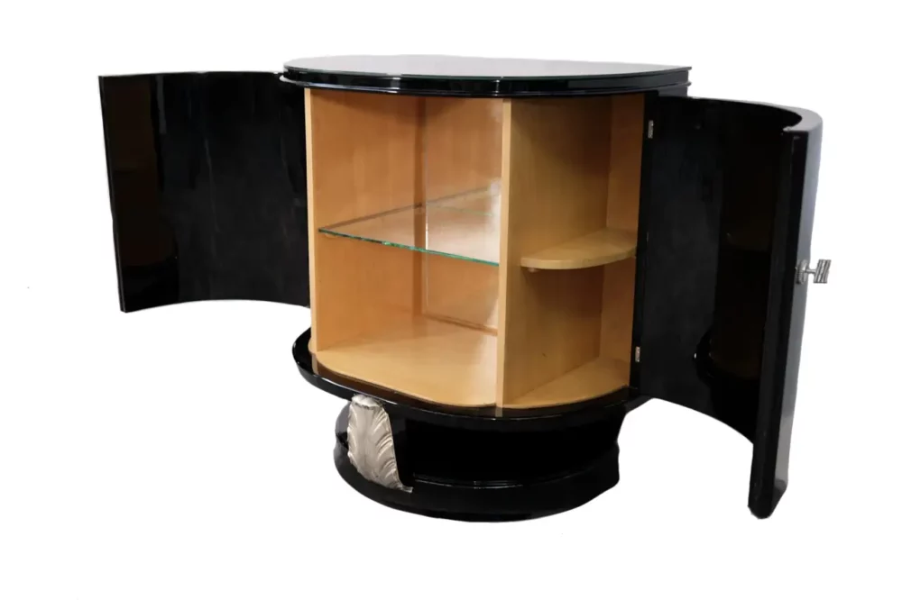 Art-Déco Halbschrank, Schwarzlack/Silber, Frankreich um 1930 – Bild 4